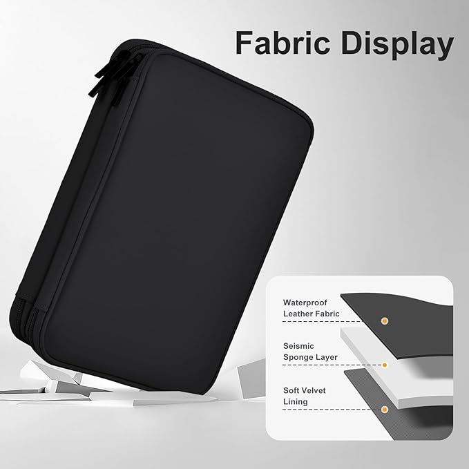 Leather Cord Organizer Bag - Portable Tech Organizer Travel Case for Charger & Electronic Accessories (Black, Single Layer-Large)