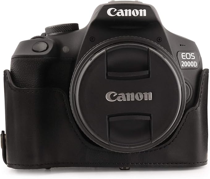 MegaGear MG1607 Ever Ready Leather Camera Case compatible with Canon EOS Rebel T7 (18-55mm), 2000D (18-55mm) - Black