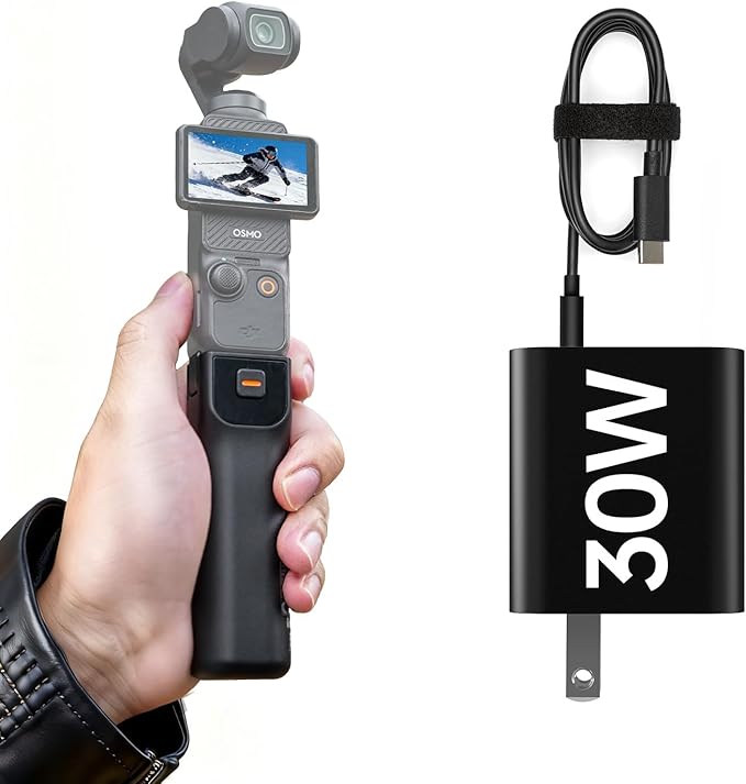 LKTOP Battery Handle+30W Charger for DJI Osmo Pocket 3, Xtra Muse Accessories, 5000mAh 22.5W Fast Power Stick Portable Grips, 1/4" Threaded, 6hr Battery Life (Charging Time: 35min Camera, 80min Self)