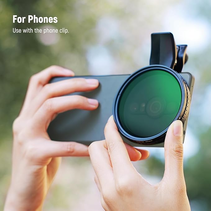 NEEWER 67mm Clip On Variable ND Filter for Phone, ND2-32 Neutral Density Photography Camera Lens Accessories Kit Compatible with Android Samsung Galaxy S25 Ultra Google Pixel Huawei, FL-B21