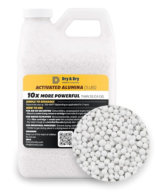 Dry & Dry [3 LBS] Activated Alumina Desiccant Beads | High-Capacity Moisture Absorber, Rechargeable Humidity Control for Industrial & Home Use