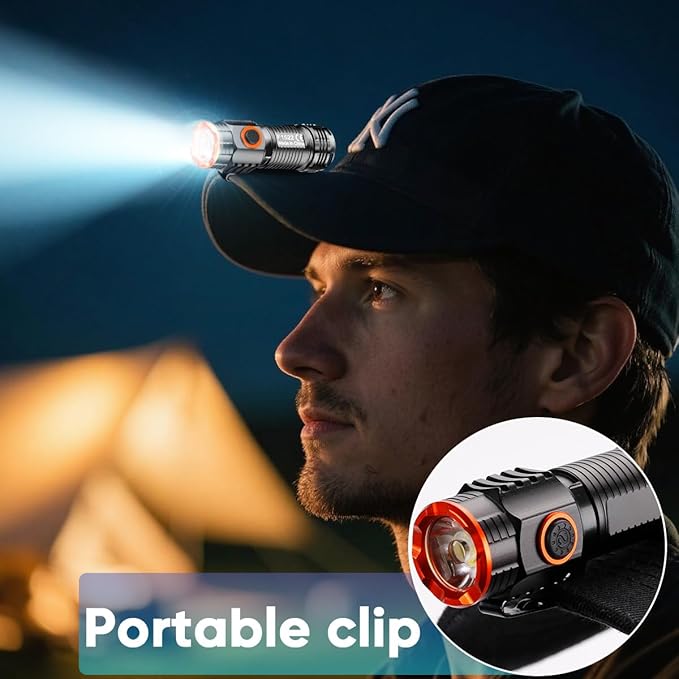 EDC Flashlight, Led Rechargeable Mini Pocket Light with Clip, High Lumens Ultra Bright Compact Flashlights with Magnetic for Camping Hiking Outdoor Emergency Use Waterproof