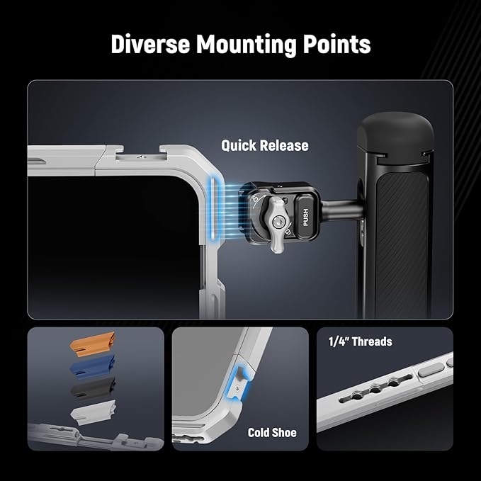NEEWER PA143 Phone Cage Compatible with iPhone 17 Pro + ND & Black Diffusion1/4 Filter Set for PA143/PA144 Phone Cage Only, Quick Release Video Rig Stabilizer Accessories with 67mm Filter Ring, Silver