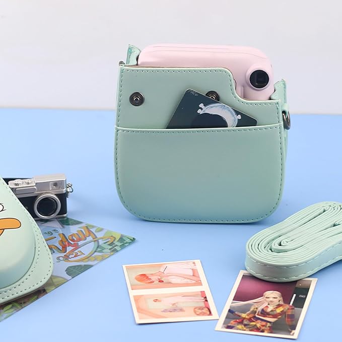Frankmate Protective Case Fit for Fujifilm Instax Mini 12 11 9 8 Camera, PU Leather Camera Bag with Pocket and Adjustable Shoulder Strap (Cute Duck)
