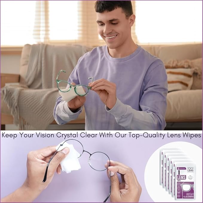 Eye Glasses Cleaner Wipes - Lens Wipes for Eyeglasses - Individually Wrapped Wipes - Multipurpose Cleaner for Cameras and Sunglasses, 50 Count