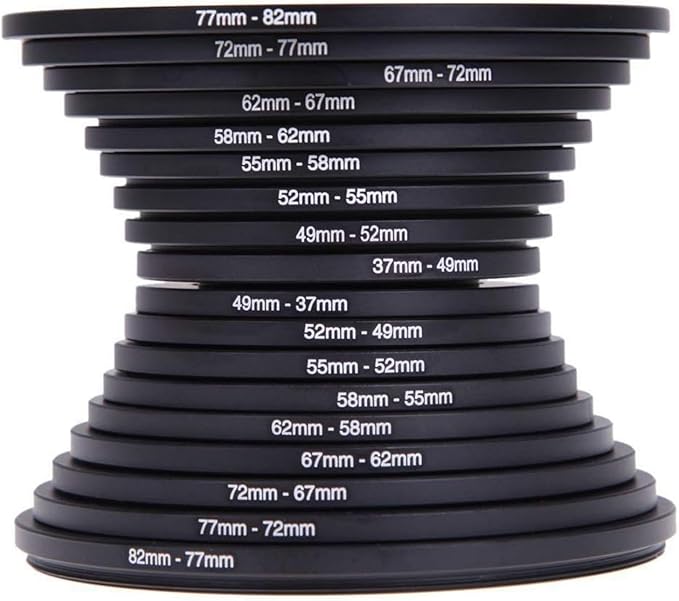 Step Up Rings 18Pcs Metal Filter Ring Adapter Set - 9pcs Step Up + 9pcs Step Down Rings (37-82mm), Compatible with Digital SLR Cameras