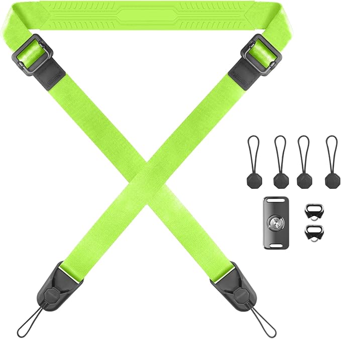 Adjustable Camera Strap, Universal Camera Strap with Quick Release and Connection, Comes with Comfortable Silicone Shoulder Pads and Base, Smooth and Sturdy, Strap Width 1''(Fluorescent Green)