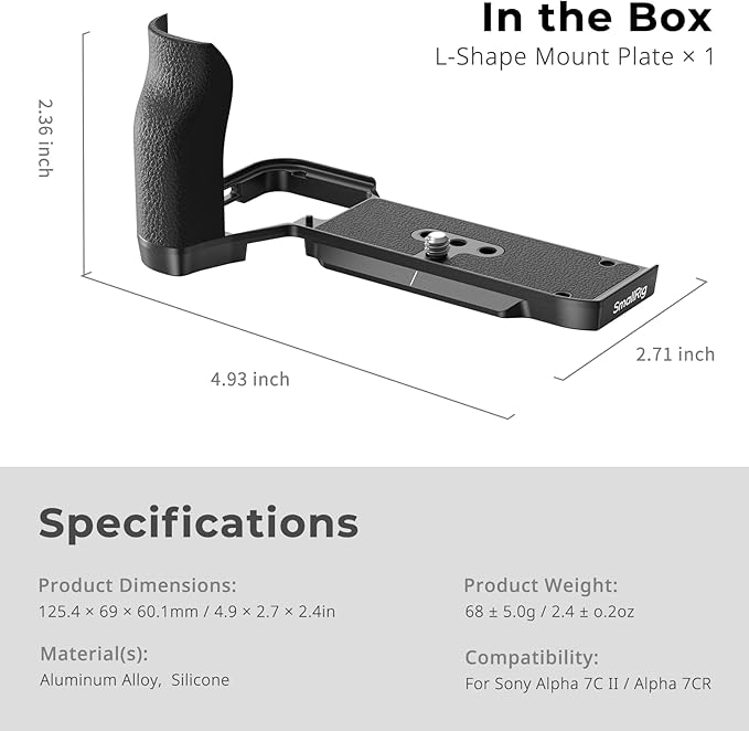SmallRig A7C II / A7CR Handgrip L-Shape Grip for Sony Alpha 7C II/Alpha 7CR, Quick Release Plate for Arca, Lightweight Silicone Side Handle, for Quickly Switch on Tripods/Handheld Shooting - 4797