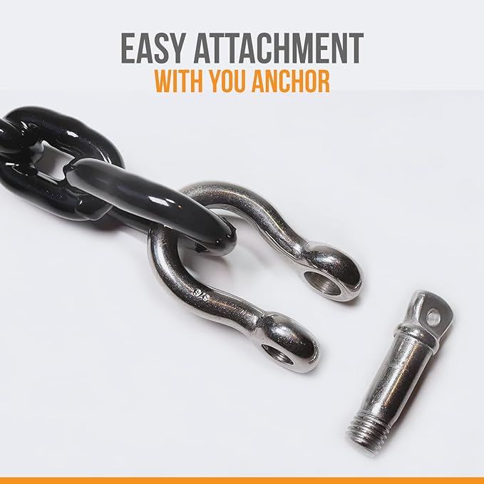 Anchor-Man PVC Coated Boat Anchor Chain with Advanced Stainless Steel Shackles - Perfect Anchor Chains for Boats, Kayaks, and Jet Skis - 2 Sizes (4ft 1/4in, 5ft 5/16in) - Black Coated Anchor Chain