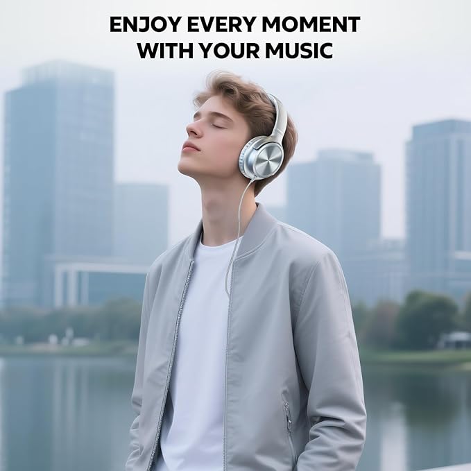 USB C Headphones Wired, Over Ear USB C Wired Headphones with Microphone, Volume Control, HD Stereo Sound, Foldable USB Type C Headphone for Adult/Teens/Laptop/Computer/iPhone 15/16/17, Sliver