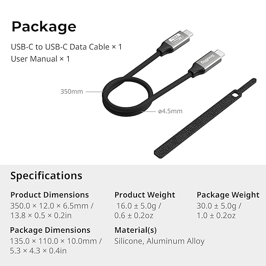 SMALLRIG USB4 40Gbps USB-C Cable, 240W Fast Charging & 8K@60Hz Video & 40Gbps Data Transfer, 35cm/13.8in Straight to Straight Connectors with Cable Tie, for MacBook for iPad Pro for iPhone - 5073