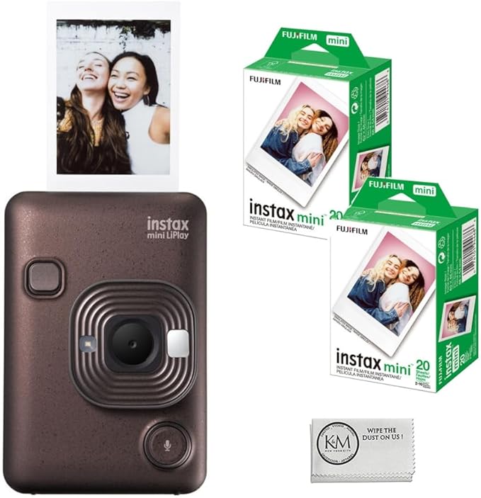 FUJIFILM INSTAX Mini LiPlay Instant Camera | Bronze Bundled with INSTAX Mini Instant Film | 40 Exposures + Cleaning Cloth (4 Items)