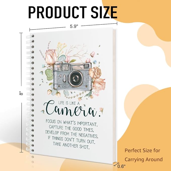 Life is Like a Camera Cute Spiral Notebook, Mental Health Gifts for Women, Inspirational Quote Gifts for Mom Sister Friend BFF Coworker, Notebook Gifts for Photography Enthusiasts