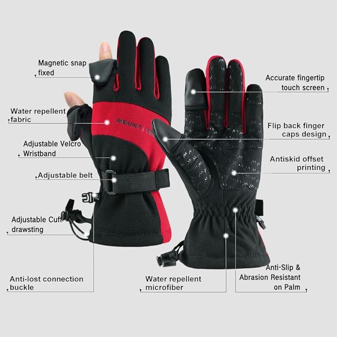 MOUNT TEC Men's Flexible Ideal for Ice Fishing,Photography,Hunting Gloves with 3M Thinsulate Waterproof Windproof Touchscreen Gloves
