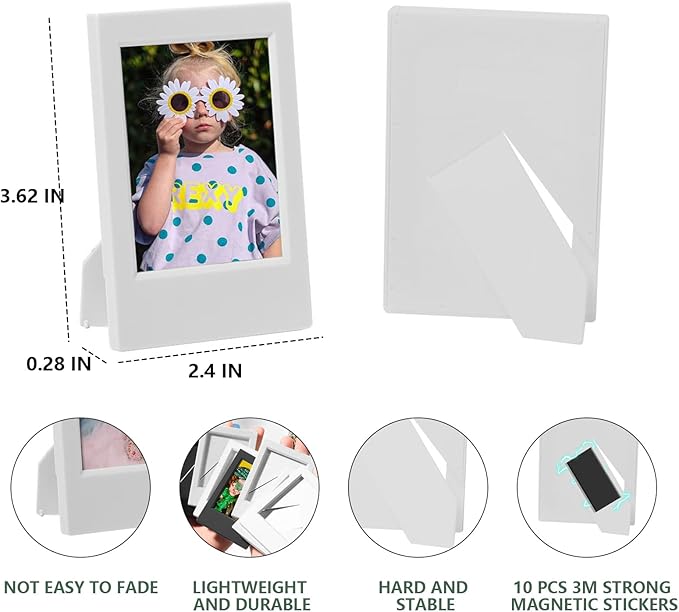 WOGOZAN 2x3 Mini Picture Frame for Fujifilm Instax Mini 12/11/99/90/9/8/SE/EVO Classic Polaroid Frames Wallet Size 2.15x3.4 Inches Photo Picture Frames With Magnetic Stickers (Grey) (10 Pack)