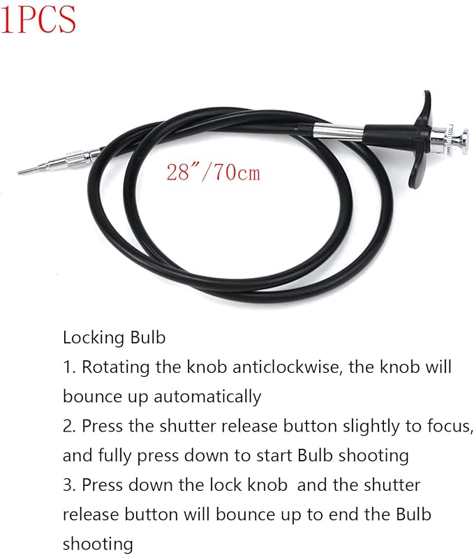 Pastlla 28"(70cm) Threaded Release Cable Vibration-Free Black Shutter Release Cable Shutter Release Cable with Bulb-Lock Mechanical Shutter Release Cable