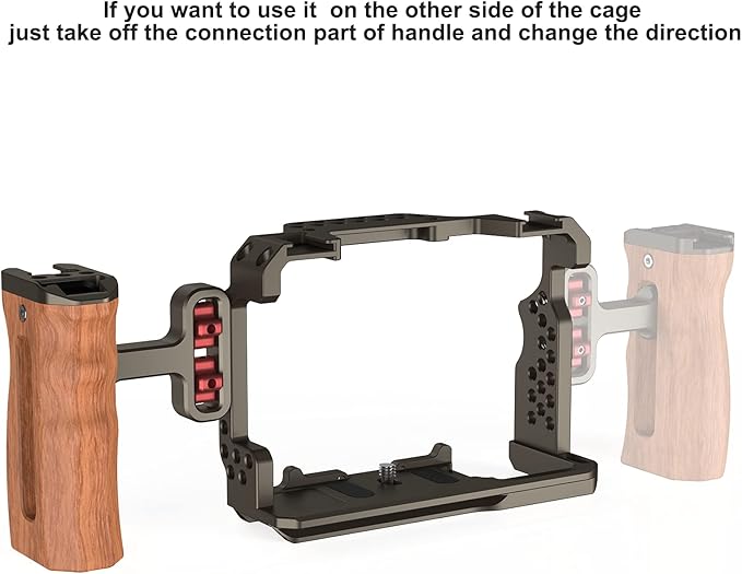 Poyinco Wooden Mini Handle Side Handgrip with 1/4"-20 Screws for Digital Camera DSLR Camera Cage with Cold Shoe Mount Built-in Wrench can Up and Down Adjustable - Bronze