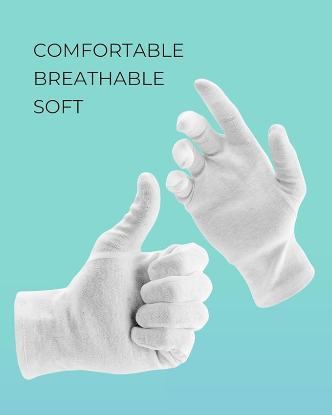 ANSMIO Cotton Gloves (2 Pairs), White, Moisturizing Night Gloves for Dry Hands, 100% Cotton, Size L