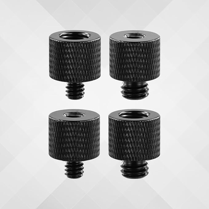 4pcs Mic Stand Adapter, 4 Types Mic Screw 1/4 Male to 3/8 Female Adapter Camera Mic Mount Adapter Microphone Stand Adapter Tripod Screw Adapter Accessories for Microphone Stand, black, 19010