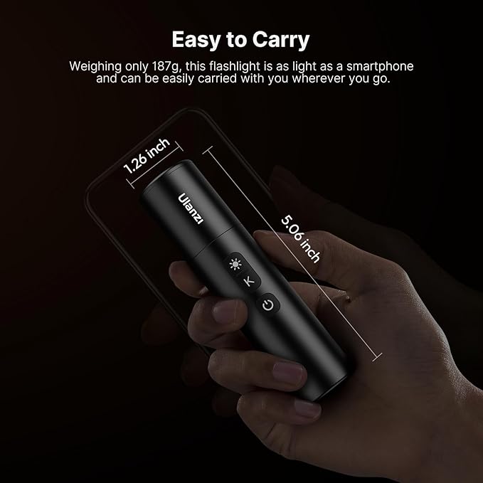 ULANZI LM07 LED Photography Flashlight, Handheld Videography Fill Light Spotlight 2000K-5500K-8000K Bi-Color Zoomable 2000mAh Rechargeable Portable Video Light for Photo, Video, Content Creation