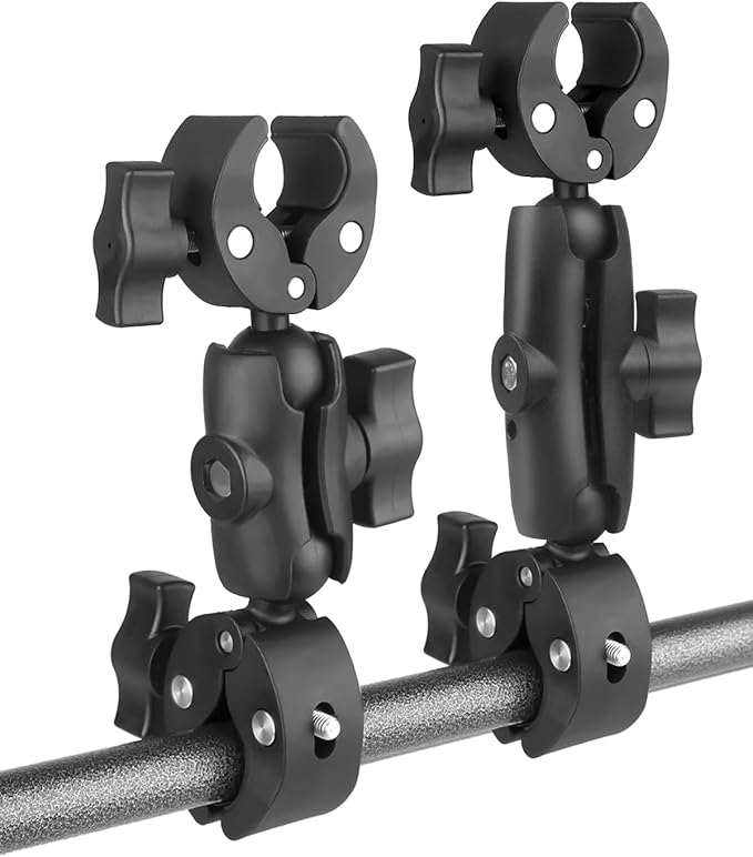 Double Super Clamp Mount 7.28"/18.5cm & 8.86"/22.5cm, Motorcycle Bike Handlebar Umbrella Pole Chair H oleder Clamp Mount for Light Stand Reflector Boom Stand Selfie Stick