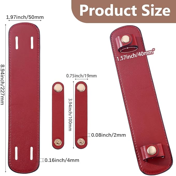 Beebeecraft 2 Sets PU Leather Strap Shoulder Pads Red Adjustable Shoulder Bag Straps Replacement Bag Handle Wraps Cushion Pressure Relief Bags Cover for Messenger Camera Purse Tote