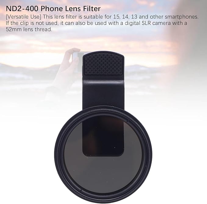 ND2 400 Filter, 52mm Multi Coated Neutral Density Filter, Clip on Phone Lens ND Filter for 15 14 13 Smartphones