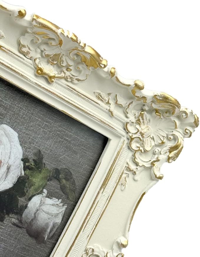 CISOO 4x6 Vintage Picture Frame, Antique Ornate White with Gold Photo Frame, for Table Top and Wall Display, Decorative Floral Design Retro Home Decor, Photo Gallery Art