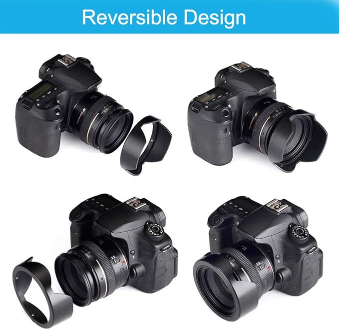 Veatree 58mm Lens Hood Set for Canon EOS 77D 80D 90D Rebel T8i T7 T7i T6i T6s T6 SL2 SL3 DSLR Cameras with EF-S 18-55mm F3.5-5.6 is STM & EF-S 18-55mm F4-5.6 is STM & RF 24-50mm, Replace Canon EW-63C
