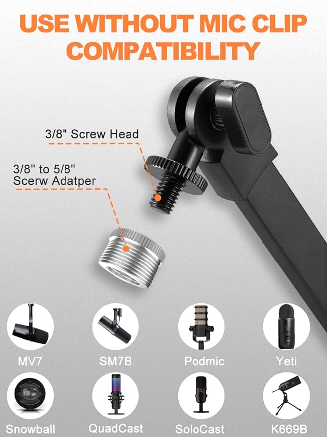 Microphone Boom Arm Mic Stand, Adjustable Suspension Boom Scissor Arm Stand with Mic Clip Holder and Heavy Duty Clamp for Streaming Podcast Recording Studio