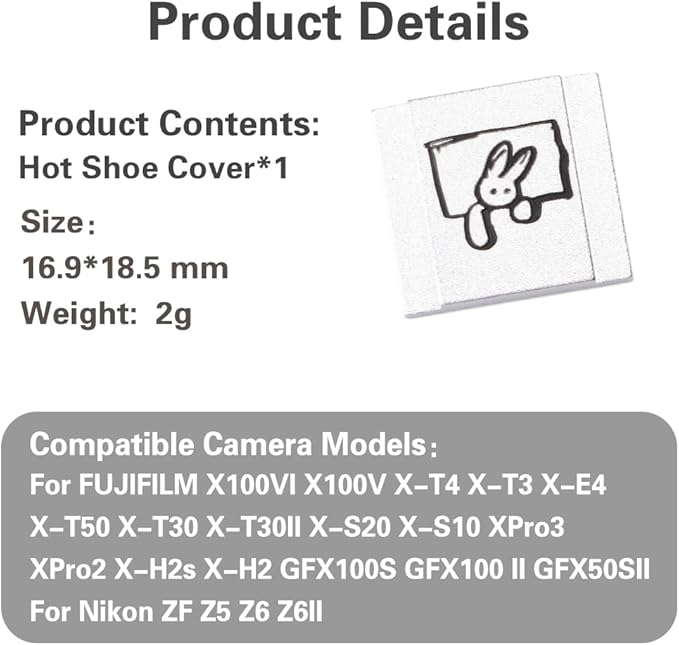 Camera Metal Hot Shoe Cover Protector Cap Cute Compatible for Fujifilm X100VI X100V X-M5 X-E5 X-T4 X-T3 for Leica Q Q3 (Rabbit)