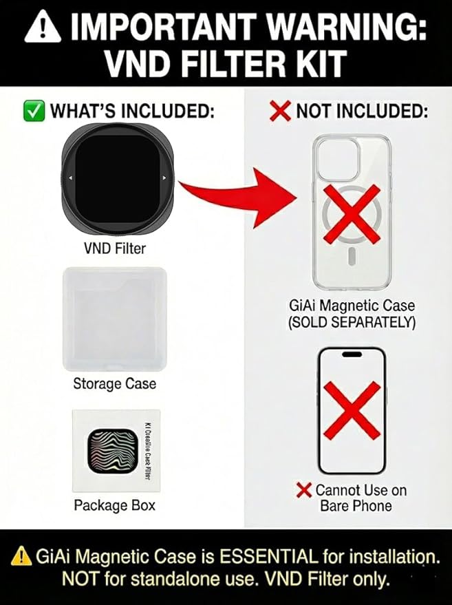 Magnetic Variable ND2-ND32 ND Lens Filter (VND 1-5 Stops) for for iPhone 17 Pro/Pro Max - Neutral Density Effect Filter (Requires GiAi Magnetic Case - Sold Separately)