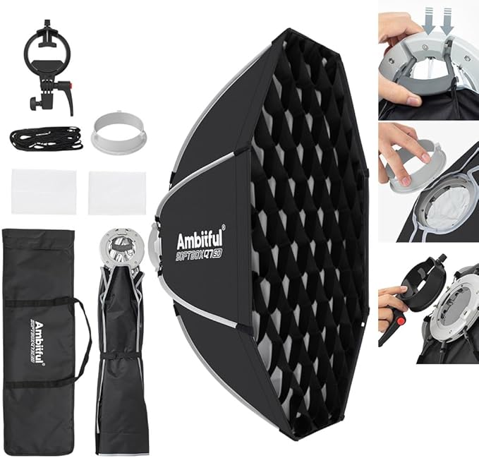 AMBITFUL 35" / 90cm Octagonal Softbox Quick Release with Bowens Mount & Speedlite Bracket for COB Lights, Flash for CB60/CB100, SL60/SL100, MS300/SK400, V1/V1PRO/V100, AD200PRO/II (35")