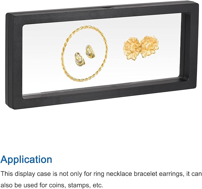 MECCANIXITY Floating Frame Display Holder Stand 3D Jewelry Display Box 11.81 x 4.33 x 0.79 inch Black for Ring Necklace Bracelet Earring Pack of 2