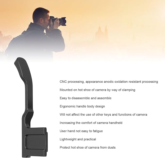 Camera Thumb Up Grip Aluminum Alloy Metal Support with Hot Shoe Cover for GFX-50R Mirrorless Camera (Black)