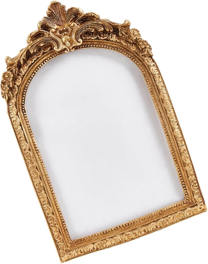 GORGECRAFT Small Vintage Picture Frame Retro Resin Antique Gold Photo Frame with Hooks and Easel Stand for Wall Hanging or Tabletop Display Ornate Photo Gallery Art Home Holiday Decor 8.8 x 5.5 Inch