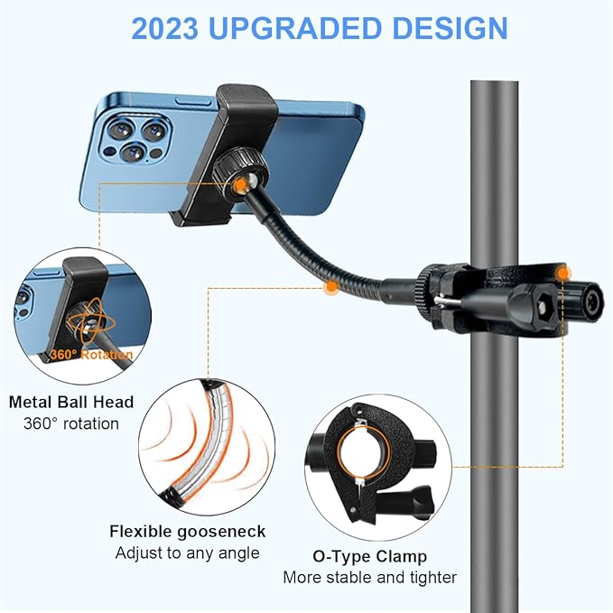 Mic Stand Phone Holder, Flexible Phone Holder for Microphone Stand, Adjustable iPhone Mic Stand Holders, Music Stands Phone Holders for iPhone 14 13 12 MAX Pro Samsung Galaxy All Smartphones