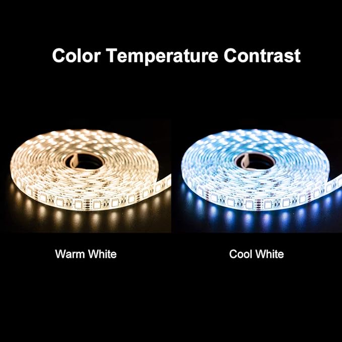 BTF-LIGHTING 5050 RGBW RGB+Cool White(6000K-7000K) 4 Colors in 1 LED Tape Light DC24V 5m 16.4ft 60LED/m Multi-Colored IP65 Black 12mm PCB for Bedroom Kitchen Home Decoration(No Adapter or Controller)
