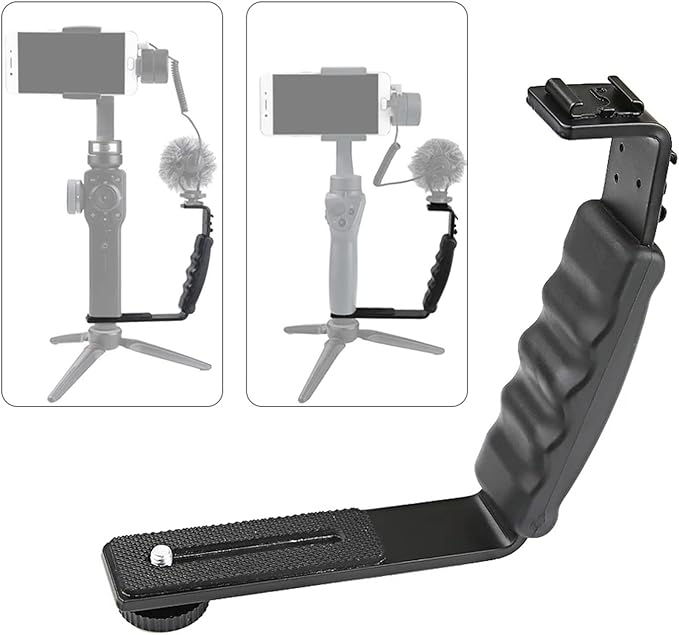 Camera Stabilizer Handle Grip Mounting Extension L-Bracket with Cold Shoe 1/4'' Adapter for Mobile 3 Extension L Bracket