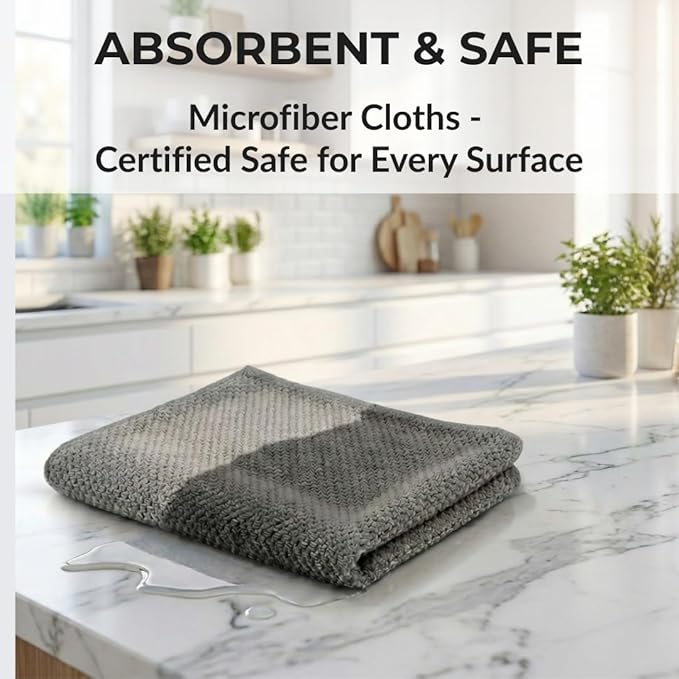 Oeko-Tex Certified Microfiber Cleaning Cloths – Non-Toxic, Safe for Family & Pets – 6 Pack Kitchen Rags for Counter – 12x12 in, Lint-Free, Absorbent Dish Towels, Dusting Cloths