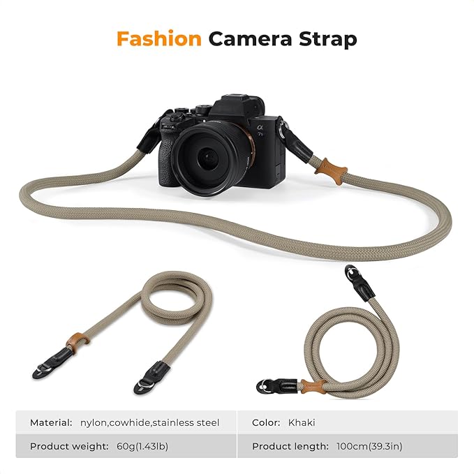 K&F CONCEPT Camera Neck Strap,100cm Nylon Rope Camera Shoulder Strap with O-ring for DSLR Camera