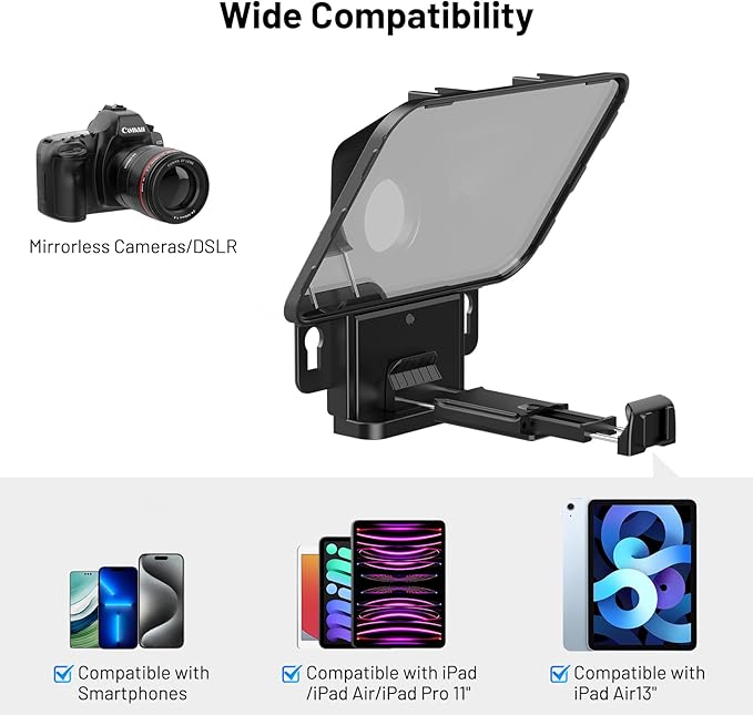 Desview T3 Teleprompter Teleprompter with Remote Control Work with iPad/Tablet/Smartphone up to 10 inch High Display Mirror Support Wide Angle Lens Great Partner for Live Streaming