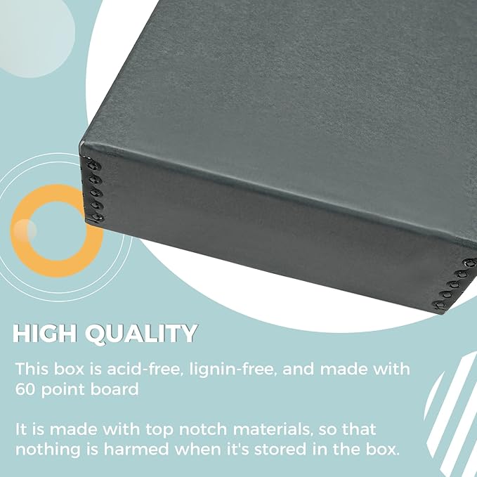 Golden State Art, Archival Storage Box, Acid-Free Drop Front Museum Box with Metal Edge for Storing Artwork Photos Documents Prints Arts And Crafts (Gray-8.75x10.75x3 Inches)