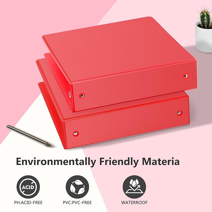 ViVin 2 Inch Round Ring View Binder for Durability, Standard 3 Ring Binder for 450 Sheets of US Letter Size Paper, PVC-Free, 6-Pack (Red)