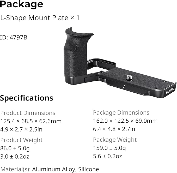 SmallRig A7C II / A7CR Handgrip L-Shape Grip for Sony Alpha 7C II/Alpha 7CR, Quick Release Plate for Arca, Lightweight Silicone Side Handle, for Quickly Switch on Tripods/Handheld Shooting - 4797