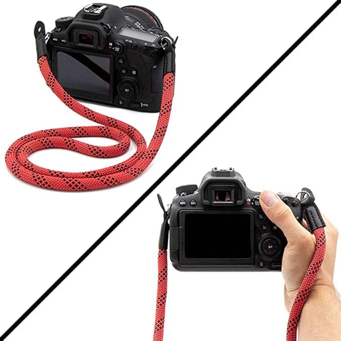 Camera Strap Vintage 100cm Nylon Climbing Rope Camera Neck Shoulder Strap for Micro Single and DSLR Camera.(Red/Black)
