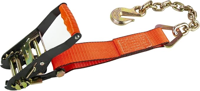 VULCAN Ratchet Strap with Chain Anchors - 2 Inch x 27 Foot - 2 Pack - PROSeries - 3,600 Pound Safe Working Load
