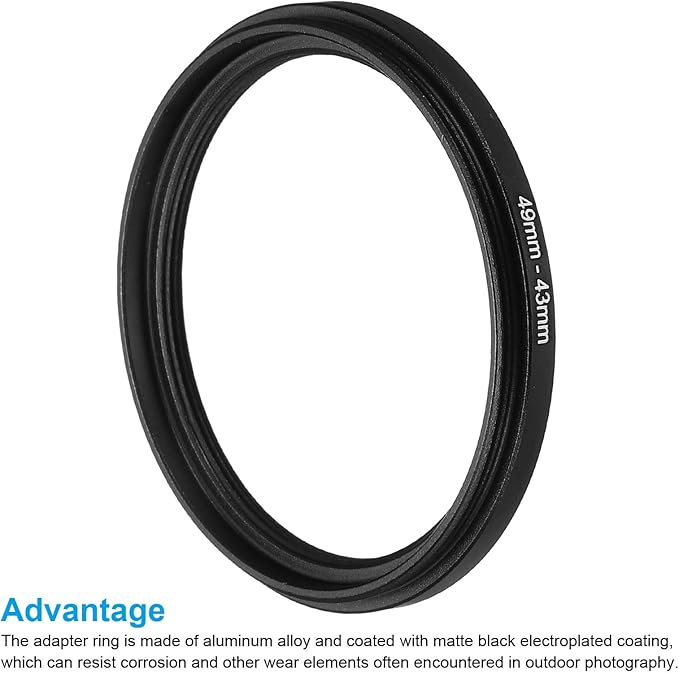 PATIKIL 49mm-43mm Metal Step Down Ring, Camera Lens Filter Adapter Ring Aluminum Filter Adapter Ring for Camera Lenses Hood, Black
