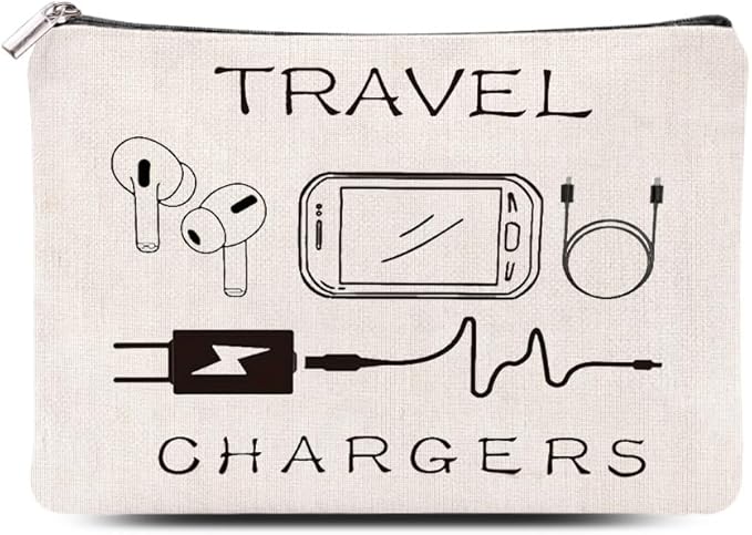 Chargers Travel Organiser Bag for Women Men Charging Cables Cosmetic Storage Bag Makeup Pouch for Friend Birthday Gifts for Sister Brother Toiletry Bags travel chargers Makeup Cosmetic Bags
