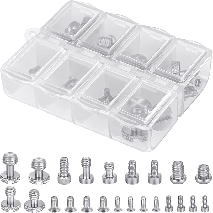 NEEWER 26PCS Camera Screw Set for Photography Equipment, Includes 1/4" 3/8" M2 M2.5 M3 and M4 Screws Compatible with SmallRig Camera Cage, Top Handle, Side Handle Grip, Tripod QR Plate, UA002